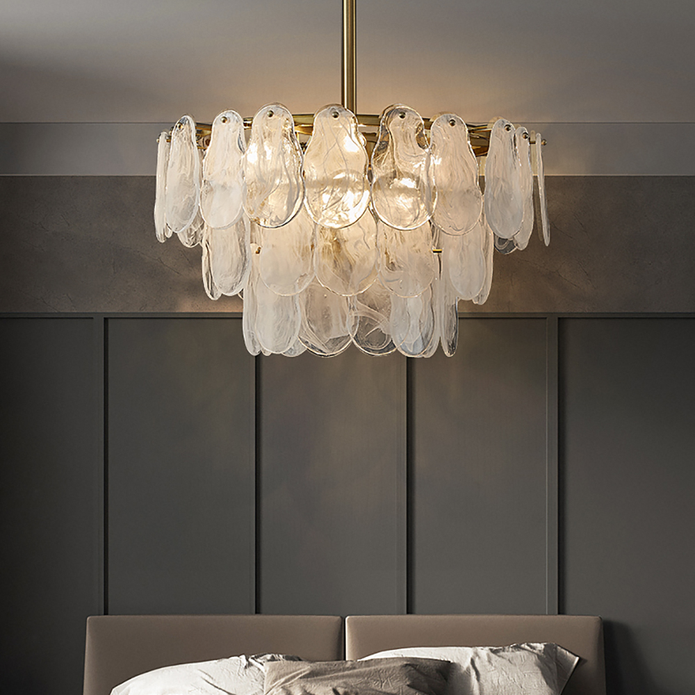 Set of Two Cloude Modern 6-Light Tiered Cloud Glass Chandelier Adjustable Hanging Rod
