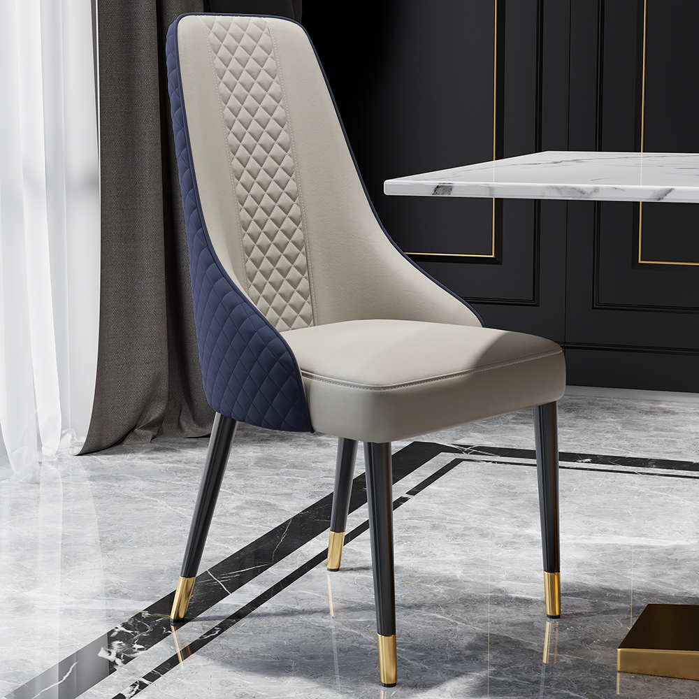 Modern Dining Chairs Set of 6 Faux Leather High Back with Upholstered Blue Dining Room Chairs