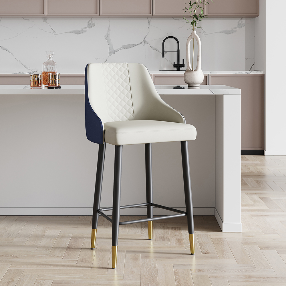 Diamic Blue Counter Stool Bar Stool with Footrest Upholstered PU Leather High Back & Arms 6-Pieces