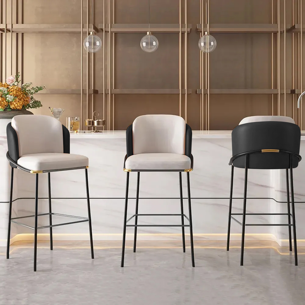 Linenic Black Modern PU Leather Breakfast Bar Stool with Back Bar Height Stool with Footrest in Black