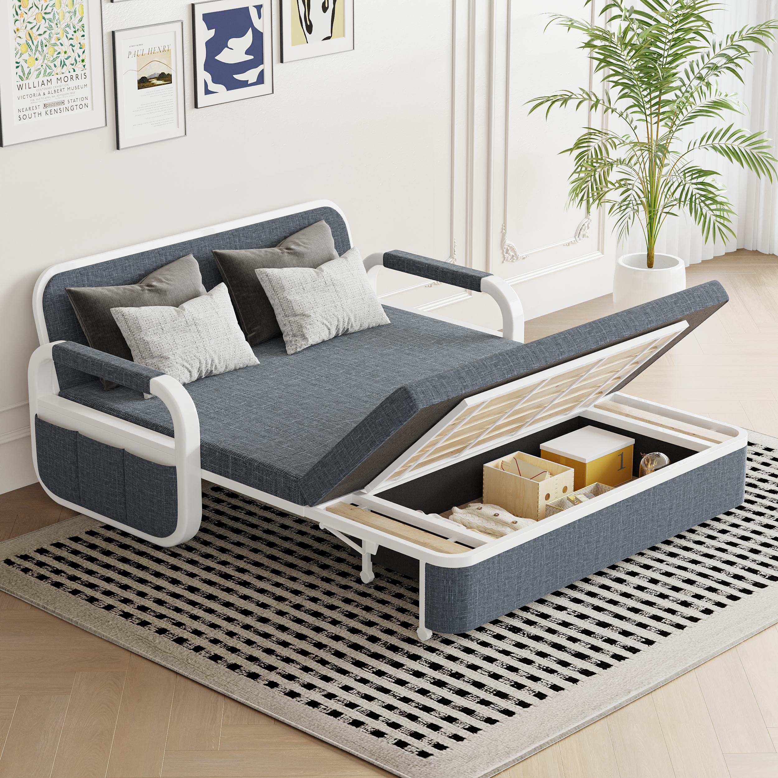 Deep Gray Queen Size Daybed with Storage & Trundle