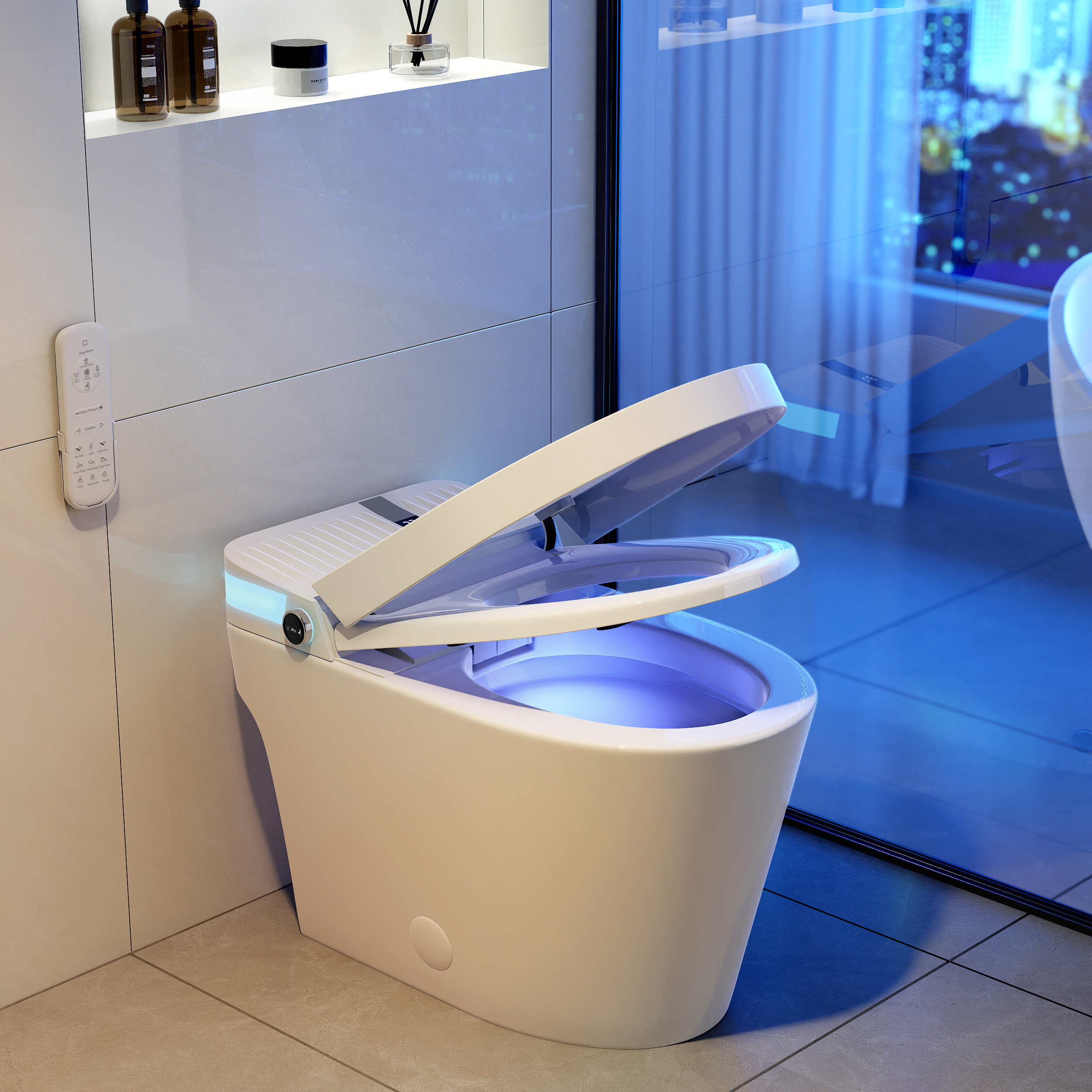 Automatic One-Piece Smart Toilet Elongated Floor Mount 1.32 GPF Bidet Toilet Glowin K1