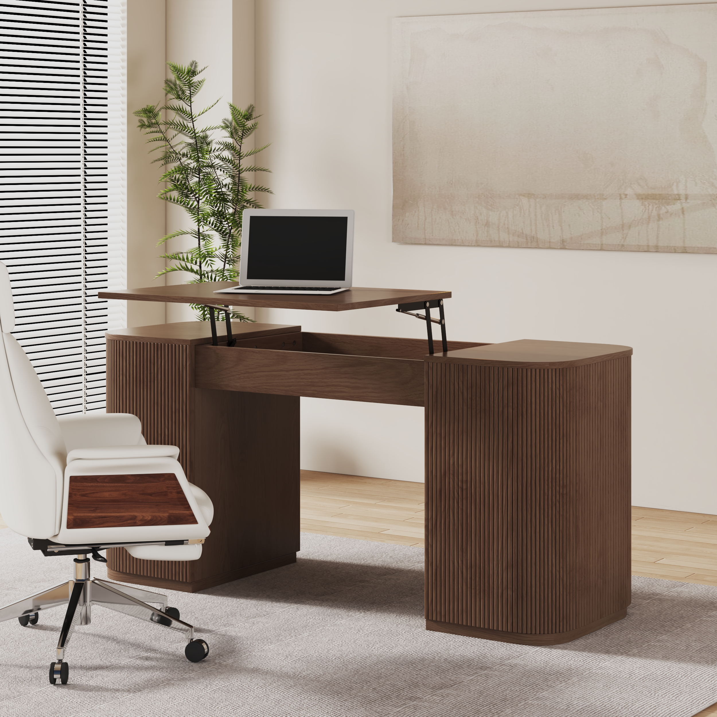 Height Adjustable Standing Desk Executive Office Desk with 2 Doors & Ample Storage Office Furniture (59.8")