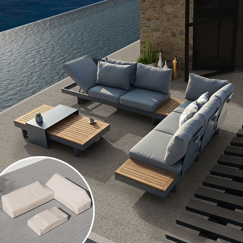 6-Piece Modular L-Shaped Outdoor Sectional Sofa Set with Covers Modern Yard & Patio Furniture for 6 Person in Dark Gray Cushion & Pillow Included