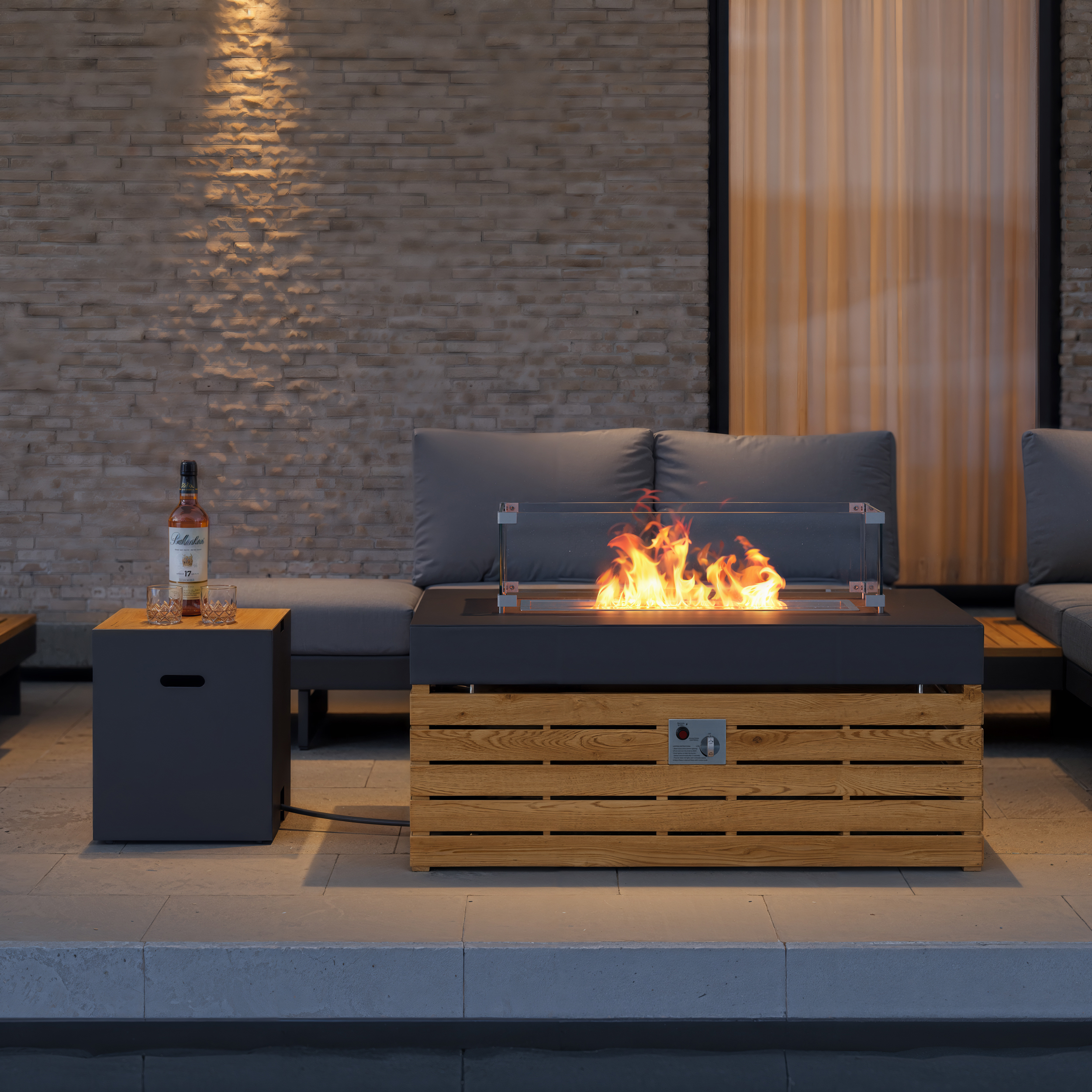 Tevara 39" Propane Gas Fire Pit Table with Glass Propane Gas Tank Cover Table Set of 2