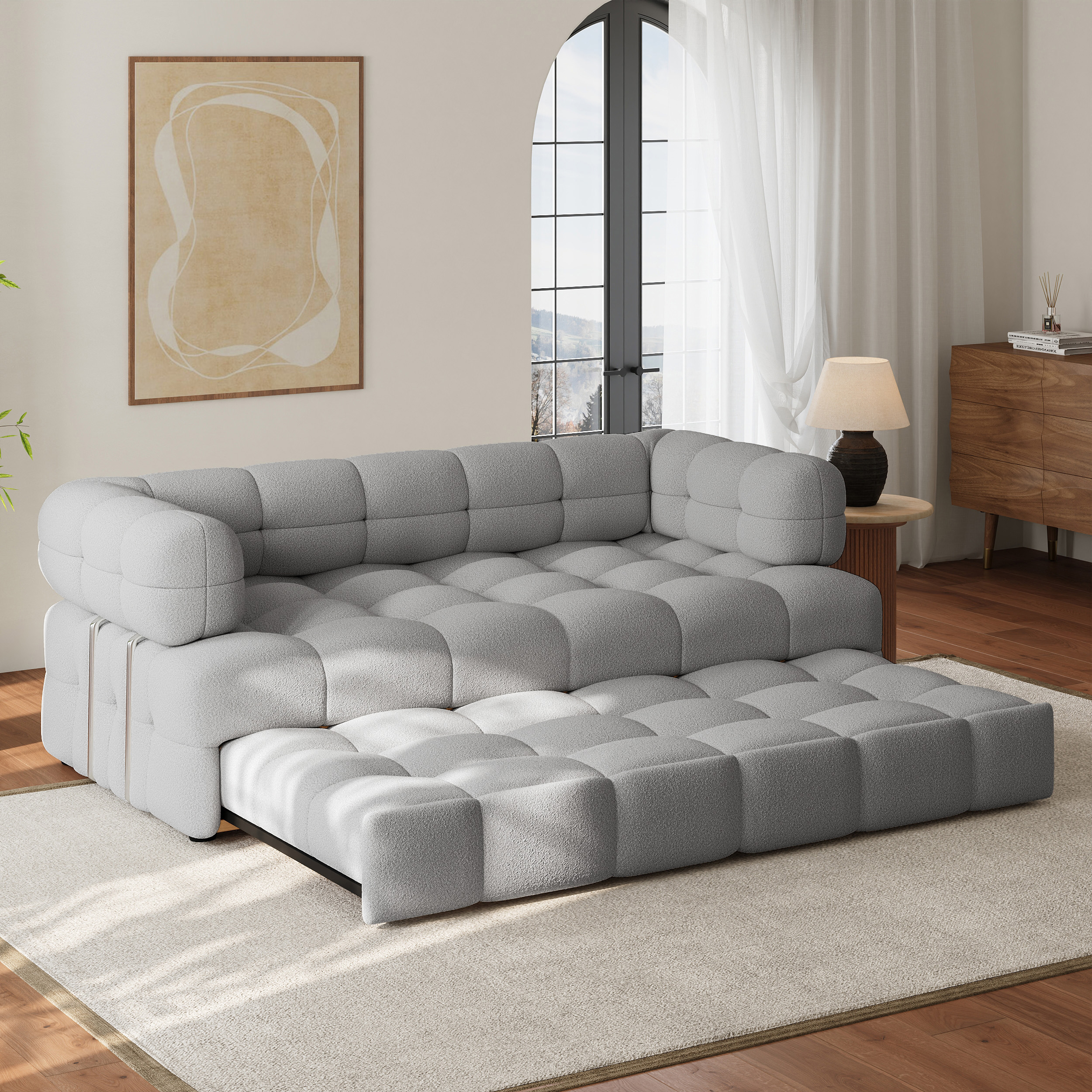 76" Queen Boucle Pull-out Sofa