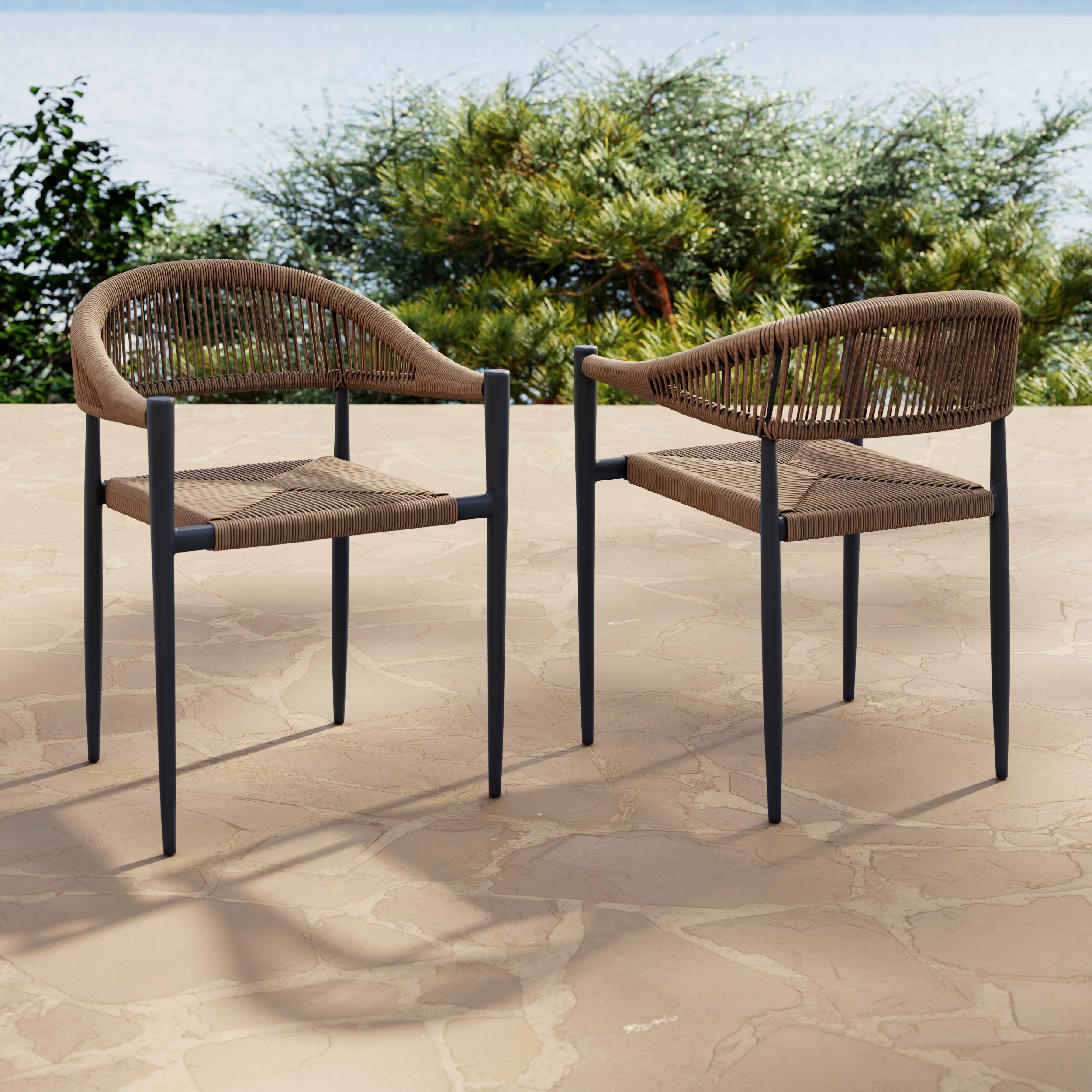 Aluminum Stackable Patio Dining Chair Dark Gray Set of 2
