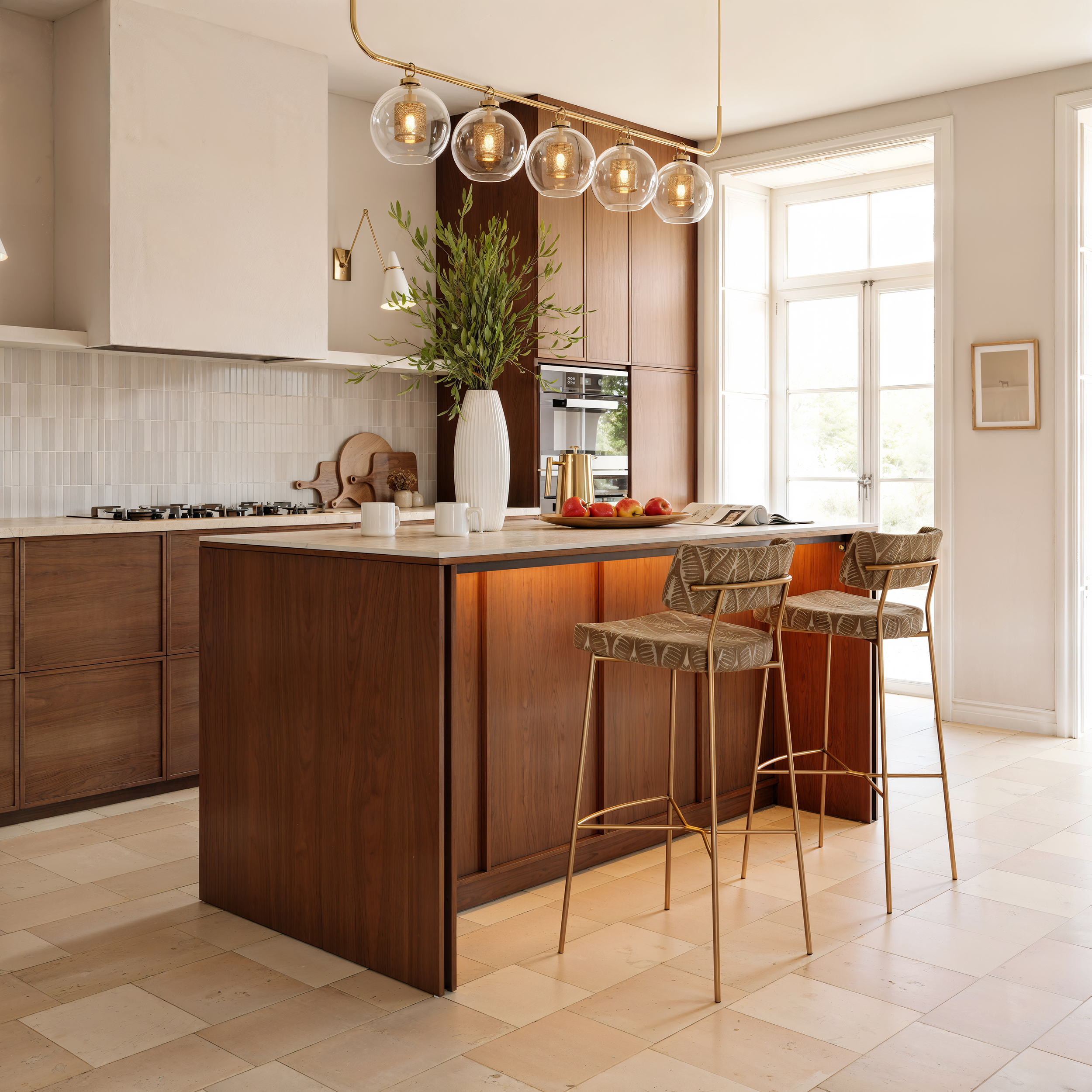 Modern 72" Faux Travertine Sintered Stone Kitchen Island with Storage & LED Light