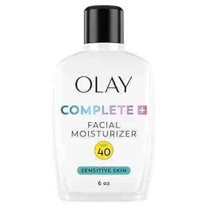 Olay Complete+ Face Moisturizer with Sunscreen SPF 40, For Sensitive Skin, Broad Spectrum Sun Protection, Fragrence-Free - No White Cast on All Tones, Nourishes Moisture Barrier - Ceramides, 6 Oz