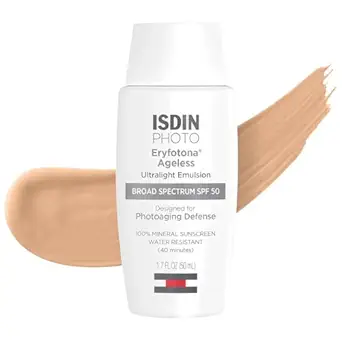 ISDIN Eryfotona Ageless Tinted Mineral Sunscreen SPF 50, Anti-Aging Face Sunscreen with Zinc Oxide, DNA Repairsomes & Vitamin E, Universal Tint No White Cast, Dermatologist Recommended