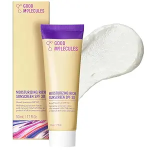 Good Molecules Moisturizing Rich Sunscreen SPF 30 – Mineral Zinc Oxide Face Sunscreen - Hydrating, Fragrance-Free, No White Cast | Broad Spectrum UVA/UVB Protection - 50 ml / 1.7 fl oz