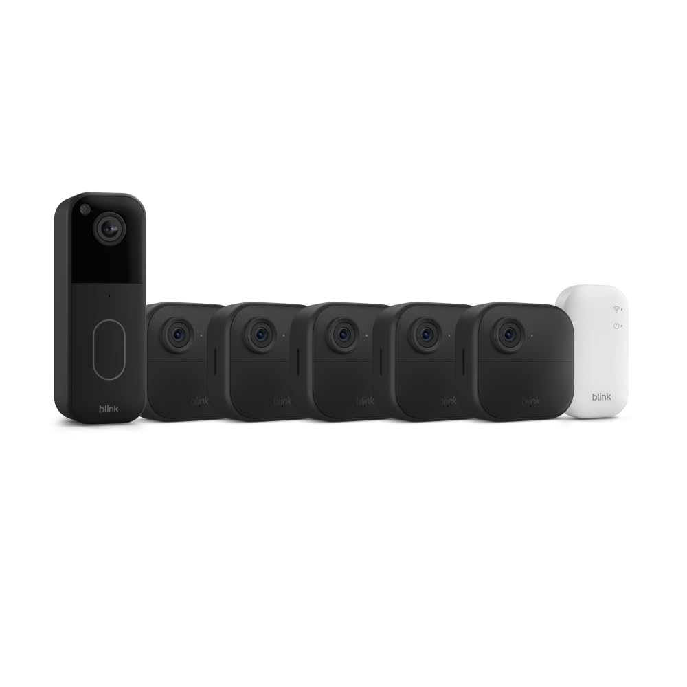 Blink Video Doorbell + Outdoor 4 – Wireless smart security cameras, head-to-toe HD view, two-year battery life. Sync Module Core included – 5 camera system + Video Doorbell