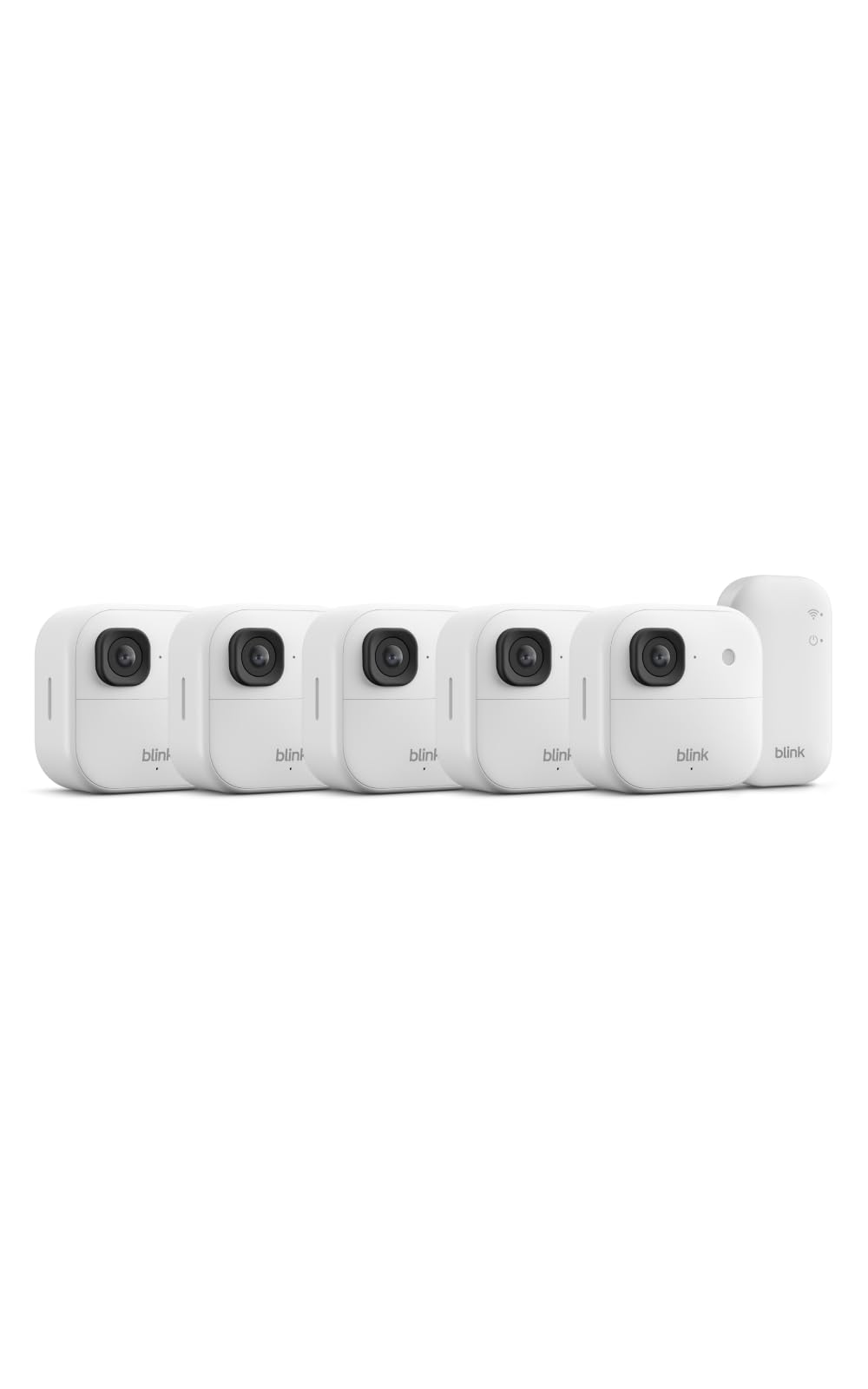 Blink Outdoor 2K+ (newest model) — Wireless smart security camera, 2K video resolution, enhanced audio, two-year battery. Sync Module Core included — 5 camera system (White)