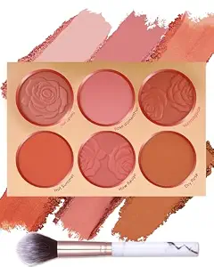 Matte Face Blush Palette with Brush-6 Color High Pigment Mineral Blendable Blusher Contour Powder for Cheeks,Longlasting Facial Beauty Cosmetic,Mother's Day Christmas Makeup Gift for Women-Set 02