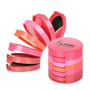 5 Colors Face Blusher Palette Waterproof Matte Long Lasting Lightweight Blush Powder Pink Coral Blushing Pallet with Brush Mirror Women Makeup Gift Set Kit M2089