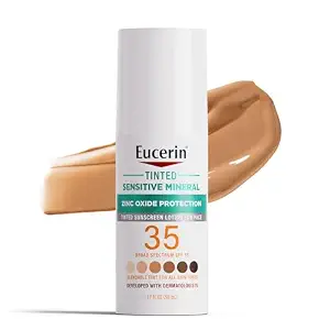 Eucerin Sun Tinted Sensitive Mineral Face Sunscreen Lotion SPF 35, Non-Comedogenic Mineral Sunscreen with Gentle Zinc Oxide Protection for Sensitive Skin, 1.7 Fl Oz Bottle