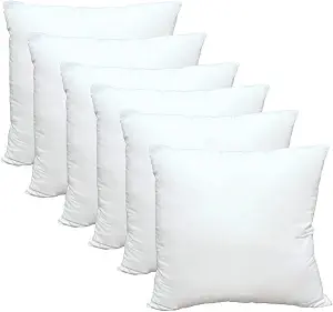 Obruosci Luxury Throw Pillow Inserts, Pack of 6, 18 x 18 inches Hypoallergenic Ultra Soft White Polyester Microfiber Durable Couch Cushion Fillers