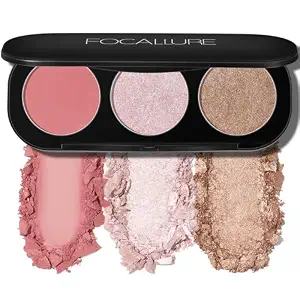 FOCALLURE Blush and Highlighter Palette,3 in 1 Makeup Powder, Cruelty-Free Matte, Shimmer Illuminator for a Glowing Look,#03