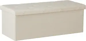 DUMOS 43in Foldable Storage Ottoman Bench, Storage Chest, Large End of Bed Foot Rest Stool with Padded Seat, Bedroom Bench for Living Room, Support 660lbs, Camel