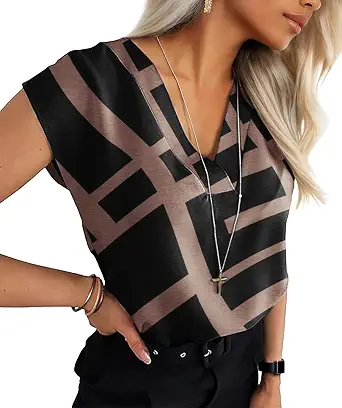 Lepunuo Womens Summer Tops Cap Sleeve Textured Dressy V Neck Shirts 2025 Work Office Blouses Business Casual Outfits