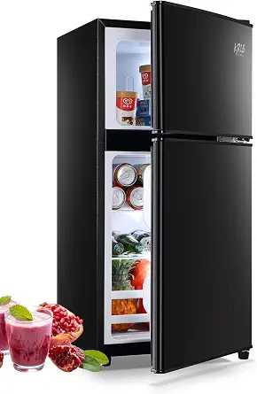 KRIB BLING Refrigerator with Freezer, 3.5 Cu.Ft Mini Fridge,Lock Fresh,7 Level Adjustable Thermostat ct for Dorm, Bar, Office,Kitchen, Bedroom,Black