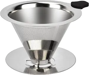 NKOVE Pour Over Coffee Dripper Stainless Steel Reusable Filter Paperless Cone Coffee Maker Dripper for 1-2 Cup
