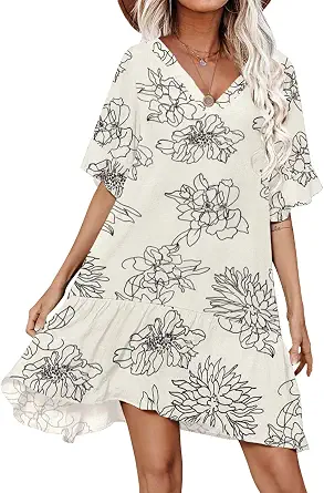 Womens Swimsuit Coverups Sexy V Neck Bathing Suit Cover Ups Casual Loose Cover Up for Swimwear