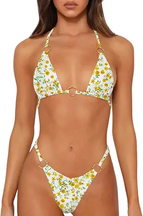 MIKETAI Sexy Bikinis for Women 2 Piece Bikini Spaghetti Strap Swimsuits Solid Color Bathing Swimwear Triangle Bathing Suit