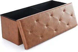 Sweetcrispy 43 Inches Folding Ottoman with Storage Bench, Foot Rest Stool, End of Bed Storage Bench Upholstered, Load 660 lbs, for Living Room, Synthetic Leather, Brown