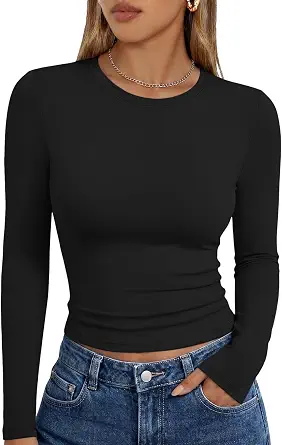 Trendy Queen Womens Long Sleeve T Shirts Fall Fashion Basic Y2K Tops 2026 | Buttery-Soft, Super Stretchy, Fitted Cute Tops, Going Out Basic Tees, Compression Underscrubs Shirts