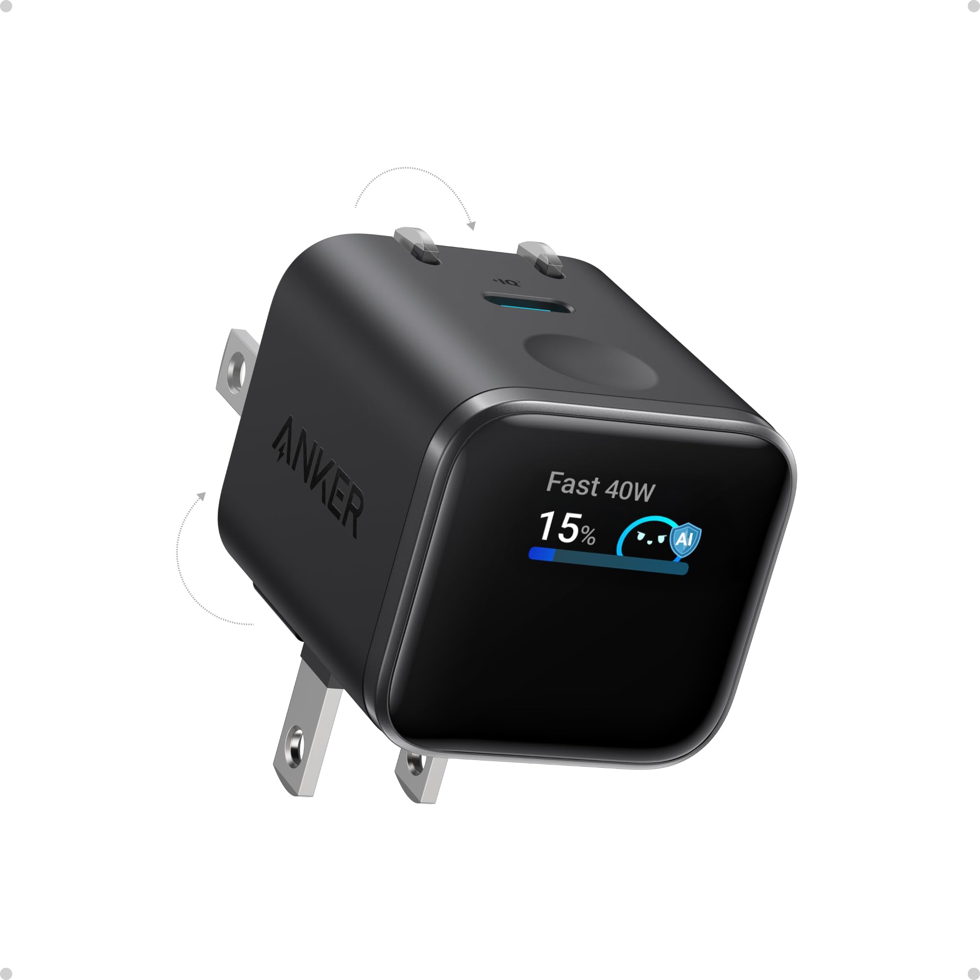 Anker Smart Display Charger, Anker Nano USB C Charger Block, 45W Max GaN Phone Charger,180° Foldable Plug,Smart Recognition,Built-in Care Mode,for iPhone17/16/15(Non-Battery,One USB-C Port,No Cable)