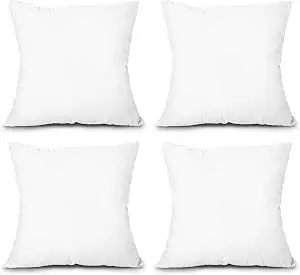 EDOW Throw Pillow Inserts, Set of 4 Lightweight Down Alternative Polyester Pillow, Couch Cushion, Sham Stuffer, Machine Washable. (White, 18x18)