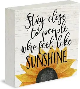Farmhouse Sunshine Sunflower Wooden Box Sign Rustic Country Sunflower Box Sign Wood Sign Decor Summer Square Wood Sign Home Desk Tabletop Shelf Decor 5 x 5