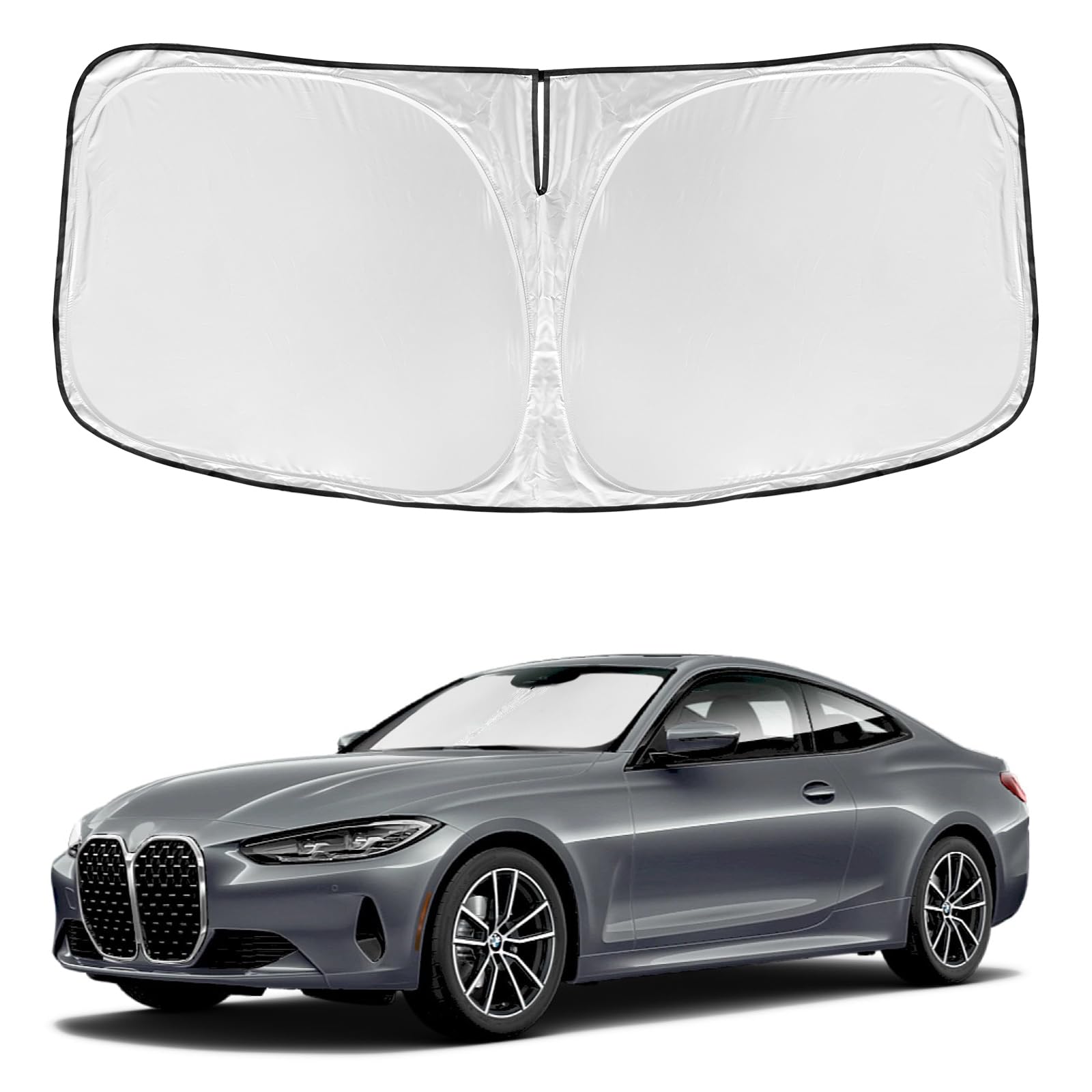 Windshield Sun Shade for BMW 4 Series 2021-2025 2026 430i 440i i4 m4 330i - 4 Layers for Front Windows Shade Cover Custom Fit 4 Series Sun Visor 250T Retractable Shade Blocks UV Rays Car Accessories