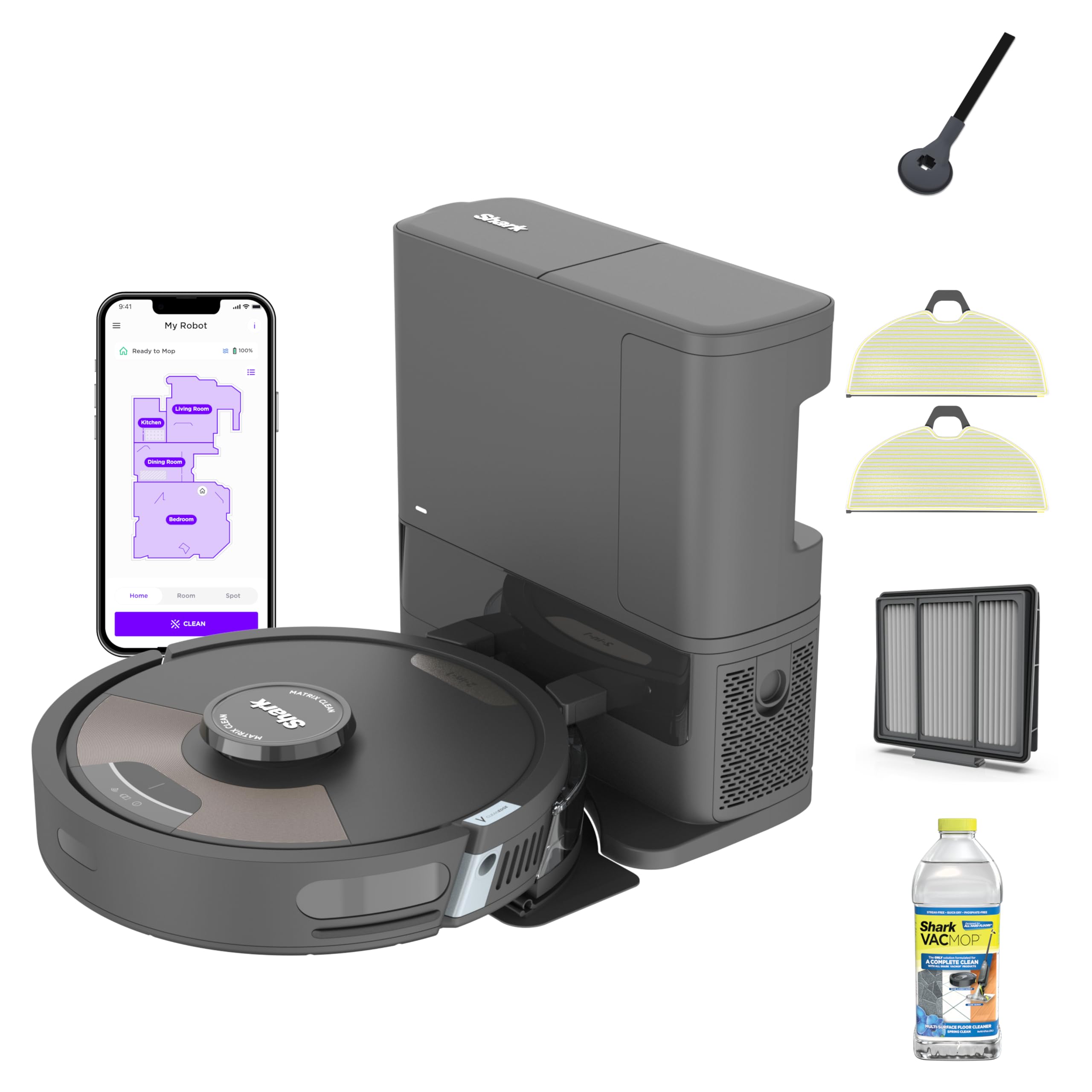 Shark Matrix Plus | 2-in-1 Robot Vacuum & Mop for Carpets & Hard Floors | Sonic Mopping & Powerful Suction for Pet Hair | Self-Empty Base | 45-Day Capacity | HEPA | LiDAR Nav | Black/Mocha | AV2630WA