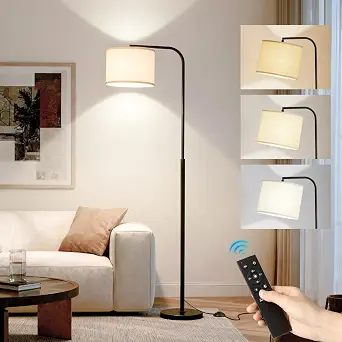 Floor Lamp for Living Room and Bedroom - Modern Standing Lamps Tall with Dimmable LED Bulb and Remote Control - Black Stand Arc Light With Shade for Reading Home Decor Corner and office(Black)