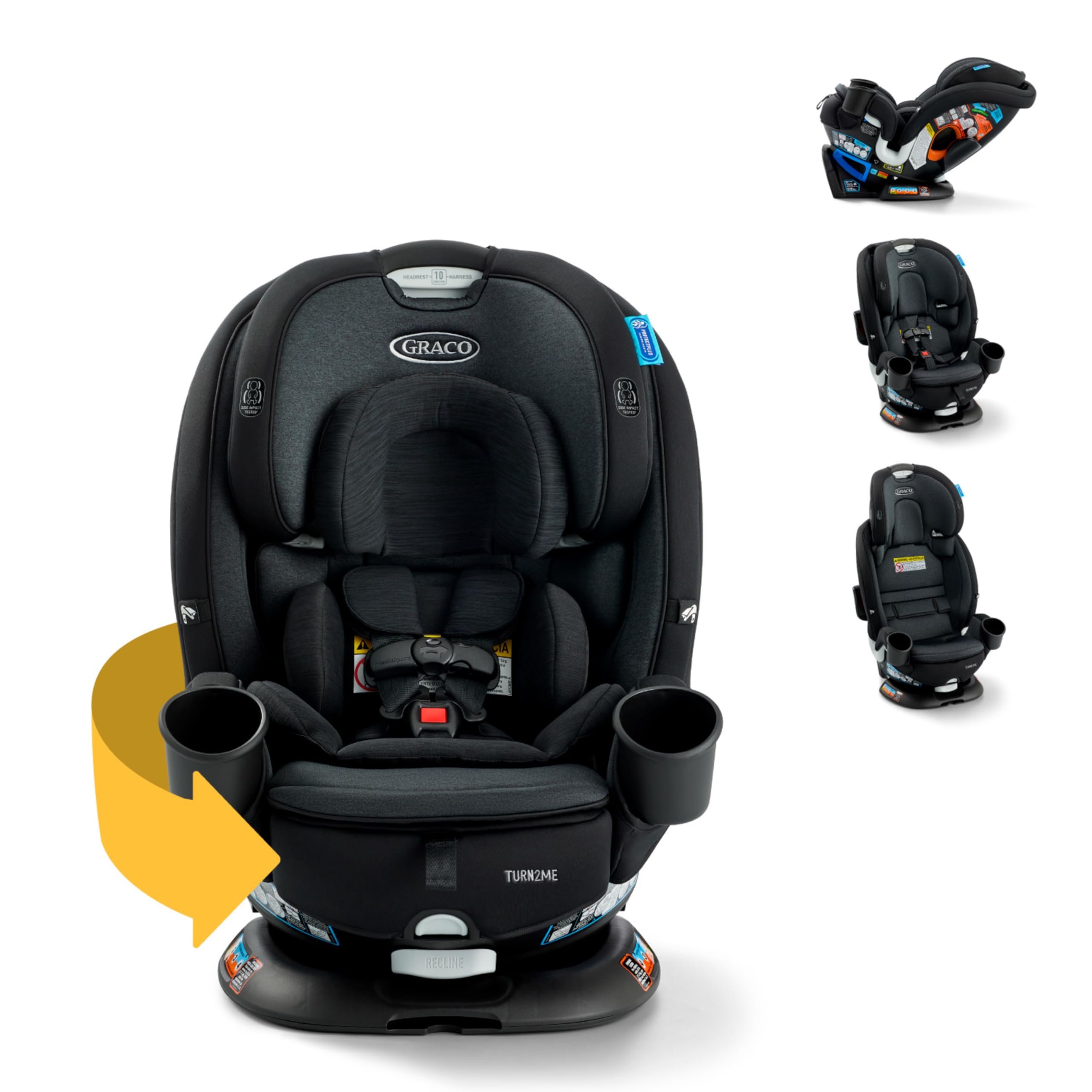 Graco Turn2Me 3-in-1 Rotating Convertible Car Seat, Cambridge, Rear-Facing Rotation Only, Forward-Facing Mode, Highback Booster Up to 100 lbs, Adjustable Headrest & Harness, Steel Reinforced Frame