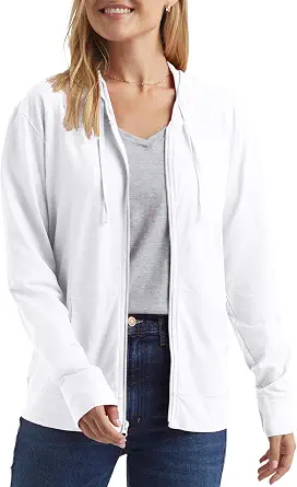 Hanes Women's Lightweight Full Zip Hoodie, Textured Cotton Zip Up, T-Shirt Hoodie
