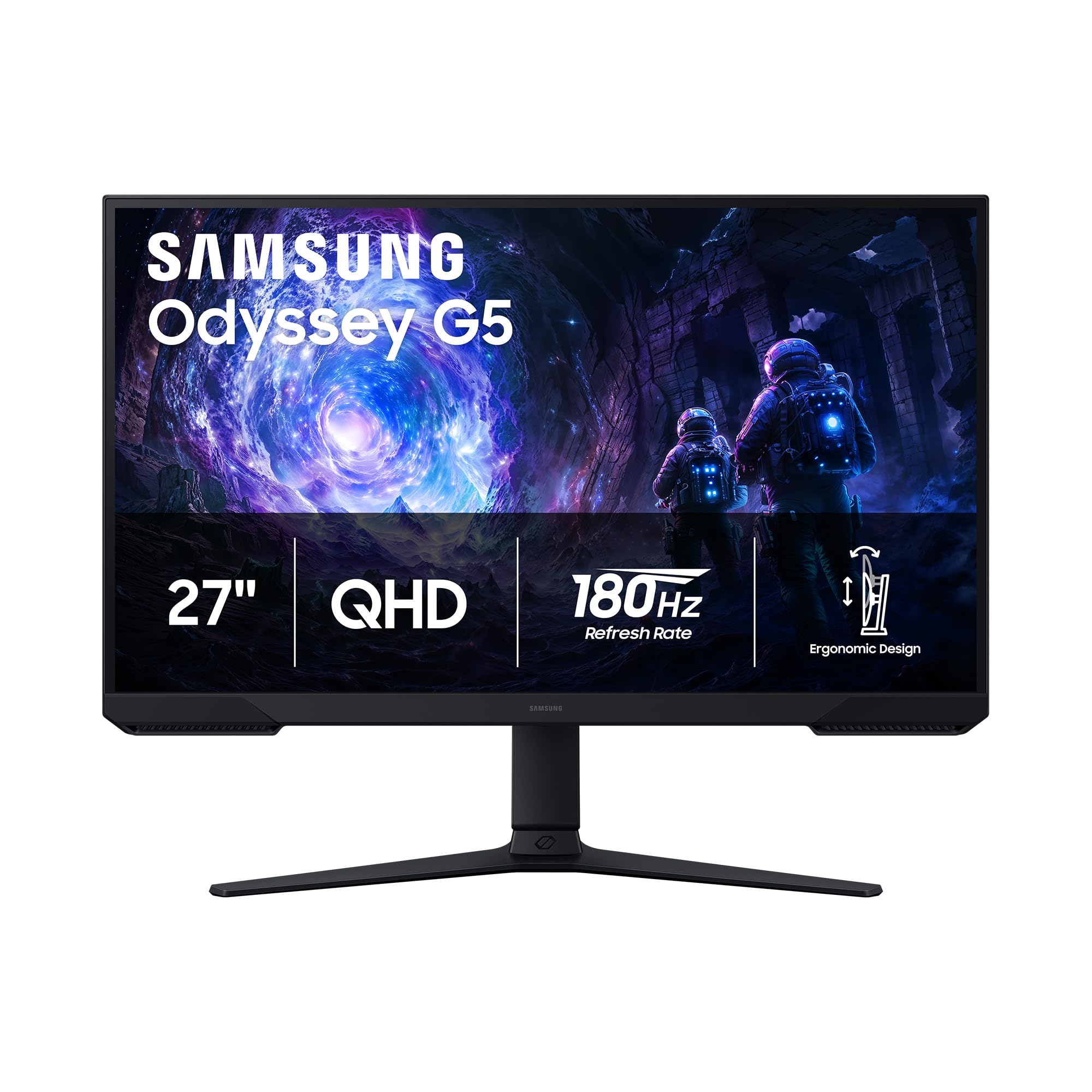 Samsung 27" Odyssey G5 (G51F) Gaming Monitor - QHD (1440P), 180Hz, 1ms, AMD FreeSync, HDR10, Height Adjustable Stand, Black Equalizer, Virtual Aim Point, Auto Source Switch+, LS27FG512ENXZA