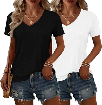 2 Pack Womens Summer Tops V Neck Short Sleeve T Shirts 2026 Basic Casual Tees Trending Clothes