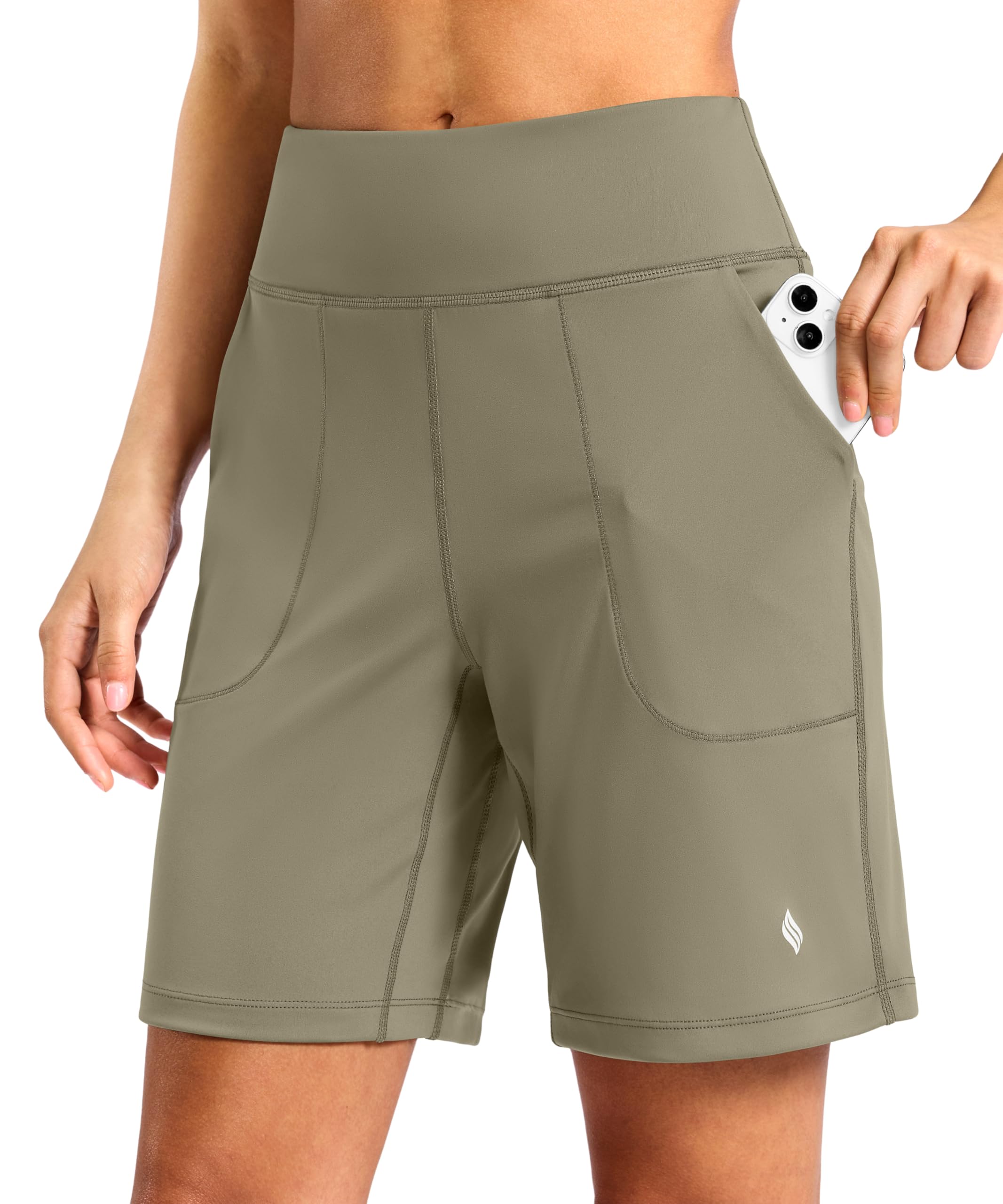SANTINY Women's 6''/ 8'' Athletic Long Shorts with 4 Pockets High Waisted Bermuda Shorts for Women Walking Running Casual