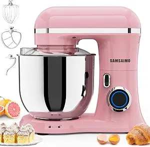 SAMSAIMO 3-IN-1 Electric Stand Mixer, 10-Speed With Pulse Button, Attachments include 6.5QT Bowl, Dough Hook, Beater, Whisk for Most Home Cooks, Sakura Pink