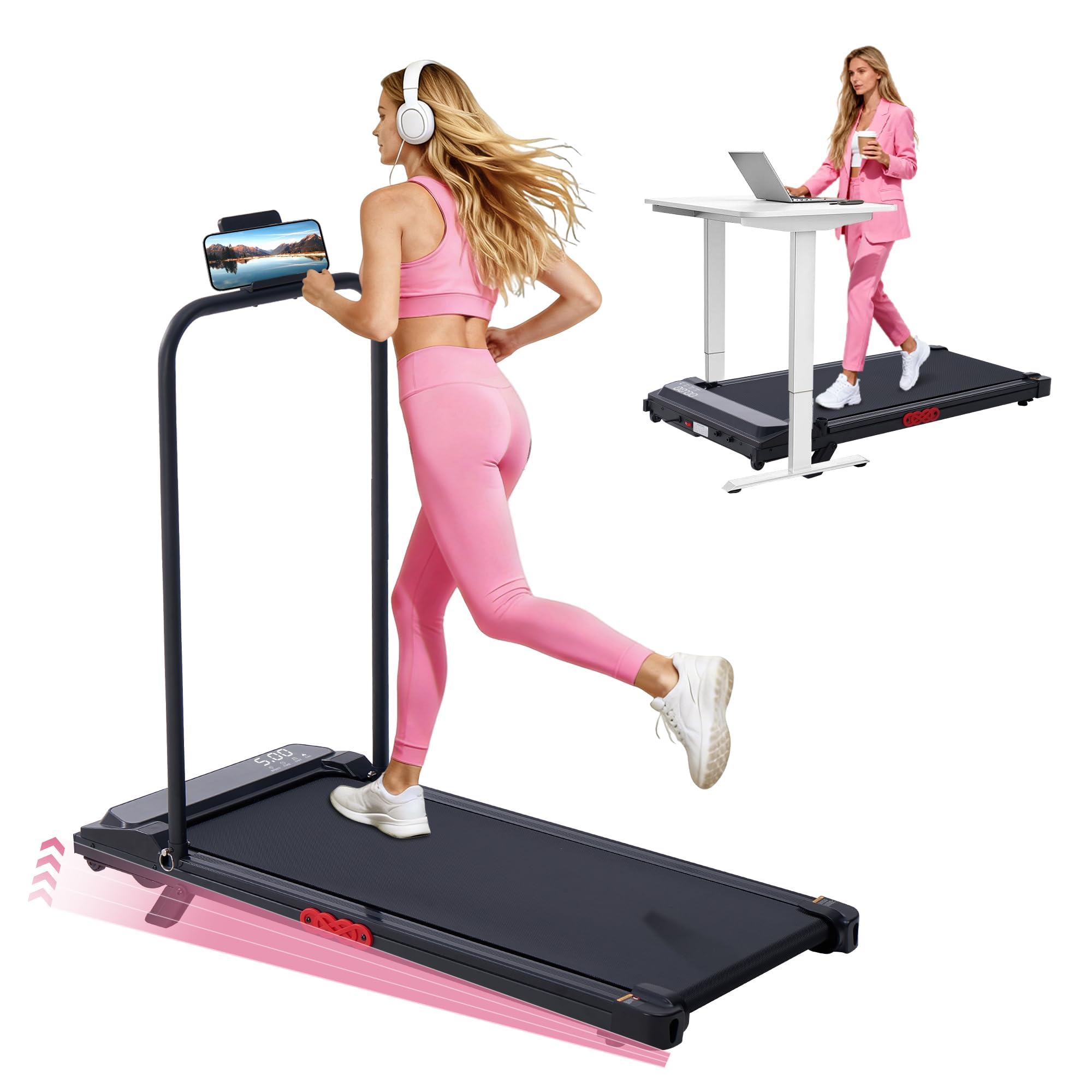 Walking Pad with Incline and Handle Bar, 2026 Upgrade Electric Small Walking Pads Treadmills with Handles, Compact Treadmills for Home Small Spaces, 3.5HP, 0.6-7.6MPH, 350LBS