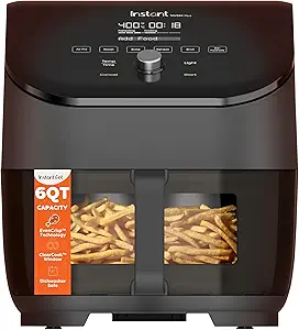 Instant Pot Vortex Plus 6QT ClearCook Air Fryer, Clear Windows, Custom Program Options, 6-in-1 Functions, Crisps, Broils, Roasts, Dehydrates, Bakes, Reheats, from the Makers of Instant Pot, Black