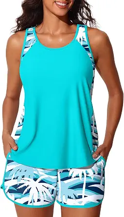 Summer Mae Blouson Tankini Swimsuits for Women 2026 Tummy Control Two Piece Bathing Suits with Sporty Pockets Swim Shorts