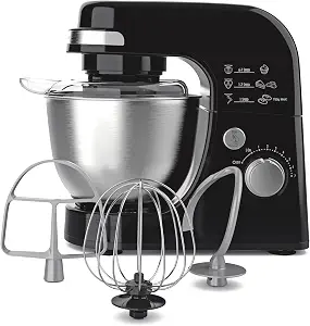 Hamilton Beach Electric Stand Mixer, 4 Quarts, Dough Hook, Flat Beater Attachments, Splash Guard 7 Speeds with Whisk, Black