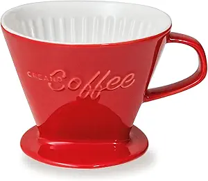 Creano XXL Porcelain Coffee Dripper Red - Ceramic Cone Brewer - Pour Over Coffee Maker - Filter Size 4 - huge and heavy quality 800gr/28oz - 6 Colours availeble