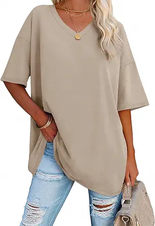 ATHMILE Womens Oversized Shirts V Neck Plus Size Spring Workout Summer Tops Beach Vacation 2026 Gym Clothes Basic Tee