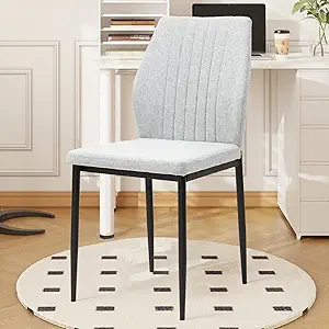 Dining Chair Upholstered Wooden Dining Room Chair, PU Leather Mid Century Modern Fabric Kitchen Chair with Metal Legs for Dining Room/Kitchen/Restaurant/Hotel- Light Gray