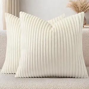 Simmore Decorative Fall Throw Pillow Covers 18x18 Set of 2, Soft Natural Plush Flannel Double-Sided Fluffy Couch Pillow Covers for Sofa Living Room, Cream White